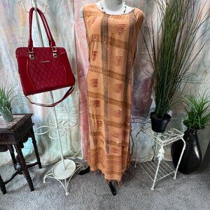 📌MAMTA Earth-Colored Rayon Maxi Dress with Tassels at the Hem, Sequins, Pockets